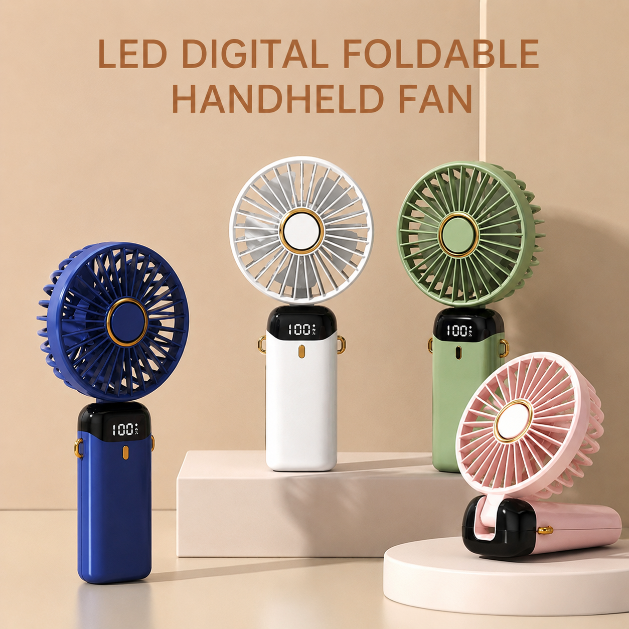 Led digital foldable handheld fan