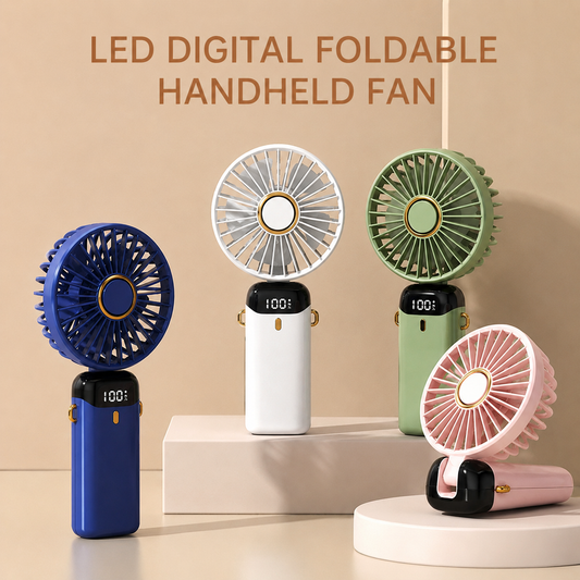 Led digital foldable handheld fan
